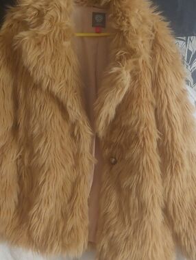 Vince Camuto Golden Honey Faux Furry Teddy Jacket L